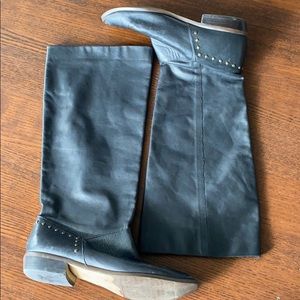 Black Leather Vintage Studded Boots